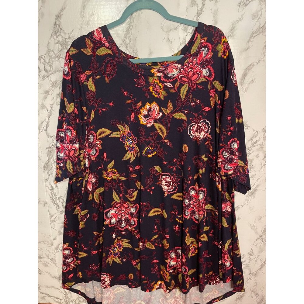 Lane Bryant Navy Floral Print Tunic Plus Size 30/32 Rayon/Spandex Blend